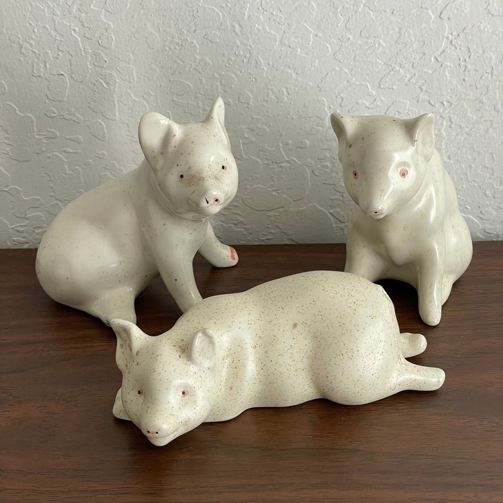 Vintage Ceramic Albino Pigs Set Figurines‎ Taiwan Farmhouse Cottagecore